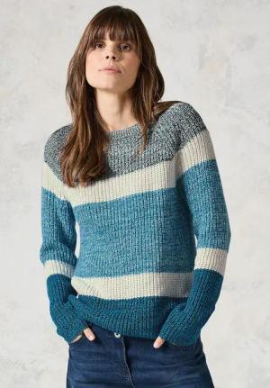 Cecil Damen Mouliné Pullover in Blau, Gr: XXL