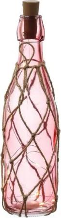 MARELIDA LED Dekolicht LED Dekoflasche mit Lichterkette Juteseil Leuchtflasche H: 28cm rosa, LED Classic, warmweiß (2100K bis 3000K)