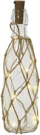 MARELIDA LED Dekolicht LED Dekoflasche mit Lichterkette Juteseil Leuchtflasche H:28cm transp., LED Classic, warmweiß (2100K bis 3000K)