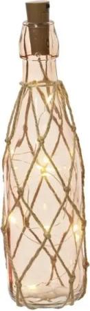 MARELIDA LED Dekolicht LED Dekoflasche mit Lichterkette Juteseil Leuchtflasche 28cm hellrosa, LED Classic, warmweiß (2100K bis 3000K)