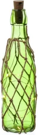 MARELIDA LED Dekolicht LED Dekoflasche mit Lichterkette Juteseil Leuchtflasche H: 28cm grün, LED Classic, warmweiß (2100K bis 3000K)