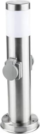 Haushalt International LED Pollerleuchte Außenleuchte mit 2 Steckdosen Edelstahl Steckdosenverteiler wasserfest