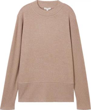 TOM TAILOR Damen Langarmshirt mit Rippstruktur, braun, Uni, Gr. XXL