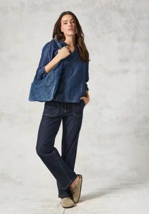 Cecil Damen Lyocell-Jeansbluse in Blau, Gr: XXL
