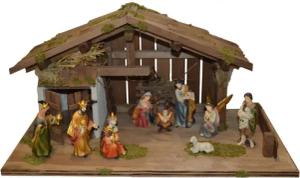 Alfred Kolbe Krippe "Krippenstall", (Set), mit 13 cm Poly-Figuren 11tlg.