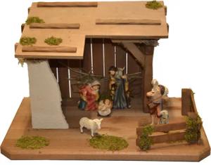 Alfred Kolbe Krippe "Krippenstall", (Set), mit 11 cm Poly-Figuren 5tlg.