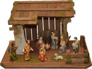 Alfred Kolbe Krippe "Krippenstall", (Set), mit 9 cm Poly-Figuren 11tlg.