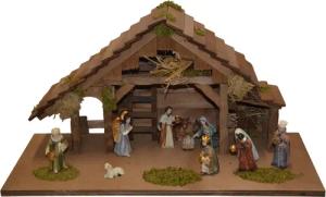 Alfred Kolbe Krippe "Krippenstall", (Set), mit 8 cm Poly-Figuren 11tlg.