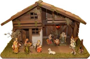 Alfred Kolbe Krippe "Krippenstall ohne Trafo", (Set), mit Busch, Laterne, Lagerfeuer, 11 cm Figuren 11tlg.