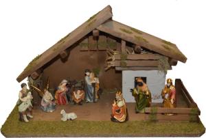 Alfred Kolbe Krippe "Krippenstall", (Set), mit 13 cm Poly-Figuren 11tlg.