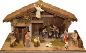 Alfred Kolbe Krippe "Krippenstall", (Set), mit 9,5 cm Poly-Figuren 13tlg.