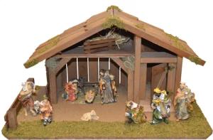 Alfred Kolbe Krippe "Krippenstall", (Set), mit 15 cm Poly-Figuren 11tlg.