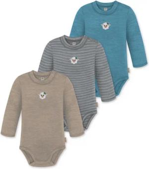 normani Langarmwickelbody 3er Pack Baby Merino Langarmbody „Tuai" Multirabatt Baby Body Winter Einteiler Bodysuit mit Knopf