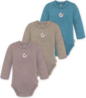 normani Langarmwickelbody 3er Pack Baby Merino Langarmbody „Tuai" Multirabatt Baby Body Winter Einteiler Bodysuit mit Knopf