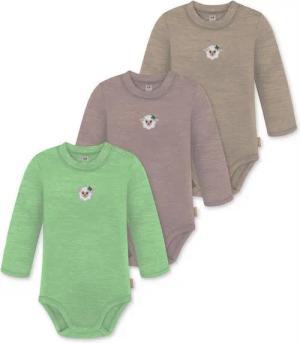 normani Langarmwickelbody 3er Pack Baby Merino Langarmbody „Tuai" Multirabatt Baby Body Winter Einteiler Bodysuit mit Knopf