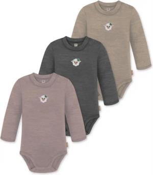 normani Langarmwickelbody 3er Pack Baby Merino Langarmbody „Tuai" Multirabatt Baby Body Winter Einteiler Bodysuit mit Knopf