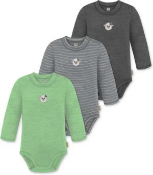 normani Langarmwickelbody 3er Pack Baby Merino Langarmbody „Tuai" Multirabatt Baby Body Winter Einteiler Bodysuit mit Knopf