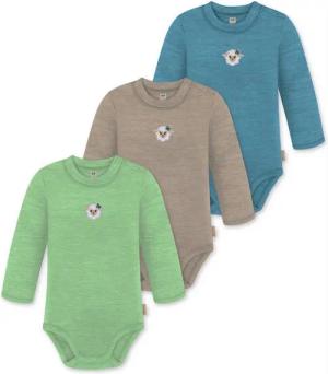 normani Langarmwickelbody 3er Pack Baby Merino Langarmbody „Tuai" Multirabatt Baby Body Winter Einteiler Bodysuit mit Knopf