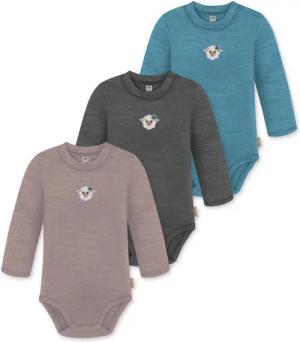 normani Langarmwickelbody 3er Pack Baby Merino Langarmbody „Tuai" Multirabatt Baby Body Winter Einteiler Bodysuit mit Knopf