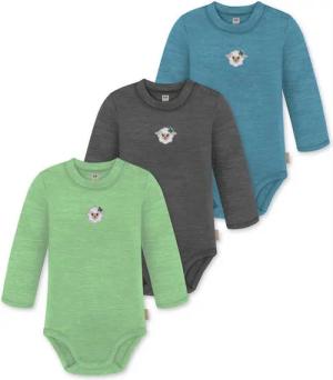 normani Langarmwickelbody 3er Pack Baby Merino Langarmbody „Tuai" Multirabatt Baby Body Winter Einteiler Bodysuit mit Knopf