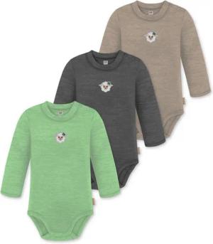 normani Langarmwickelbody 3er Pack Baby Merino Langarmbody „Tuai" Multirabatt Baby Body Winter Einteiler Bodysuit mit Knopf