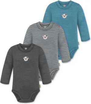 normani Langarmwickelbody 3er Pack Baby Merino Langarmbody „Tuai" Multirabatt Baby Body Winter Einteiler Bodysuit mit Knopf