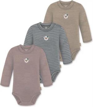 normani Langarmwickelbody 3er Pack Baby Merino Langarmbody „Tuai" Multirabatt Baby Body Winter Einteiler Bodysuit mit Knopf