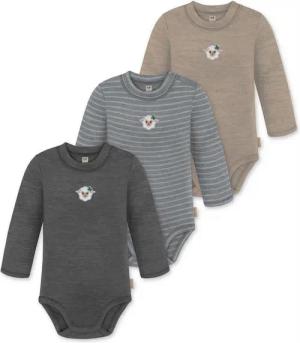 normani Langarmwickelbody 3er Pack Baby Merino Langarmbody „Tuai" Multirabatt Baby Body Winter Einteiler Bodysuit mit Knopf