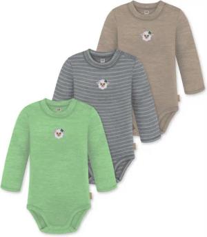normani Langarmwickelbody 3er Pack Baby Merino Langarmbody „Tuai" Multirabatt Baby Body Winter Einteiler Bodysuit mit Knopf