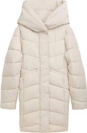 TOM TAILOR Damen Puffermantel mit Kapuze, weiß, Uni, Gr. L