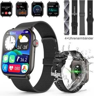 walkbee Smartwatch,Fitness Tracker Uhr für Damen Herren mit Telefonfunktion Smartwatch (5 cm/1,96" HD Voll Touchscreen Zoll) 4 Austauschbare Armbänder, IP67 Wasserdicht Fitness Uhr, Fitness Tracker mit Schrittzähler, Frauengesundheit,Schlaftracking, Kalor