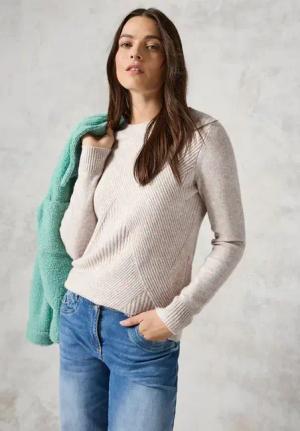 Cecil Damen Feinstrickpullover in Beige, Gr: XL