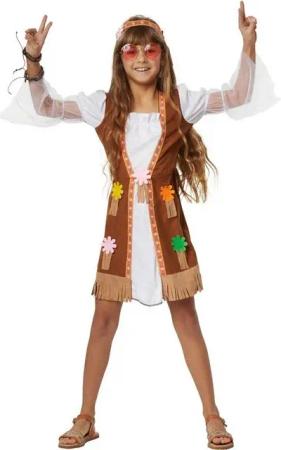 dressforfun Hippie-Kostüm Mädchenkostüm Groovy Hippie Frau, Kurzes Kleid im typischen Hippie-Outfit