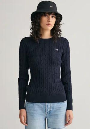 Gant Strickpullover "STRETCH COTTON CABLE C-NECK", mit Logostickerei auf der Brust