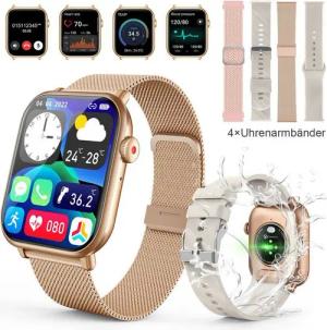 walkbee Smartwatch,Fitness Tracker Uhr für Damen Herren mit Telefonfunktion Smartwatch (5 cm/1,96" HD Voll Touchscreen Zoll) 4 Austauschbare Armbänder, IP67 Wasserdicht Fitness Uhr, Fitness Tracker mit Schrittzähler, Frauengesundheit,Schlaftracking, Kalor