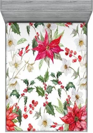 Abakuhaus Spannbettlaken Soft Dekorativer Stoff Bettwäsche Rund-um Elastischer Gummizug, Blumen Weihnachten Blumen Knospen