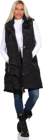 Aurela Damenmode Steppweste Steppweste Damen Longweste mit moderner Steppung abnehmbare Kapuze, auch in großen Größen erhältlich