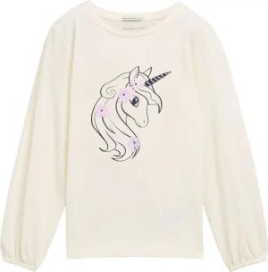 TOM TAILOR Mädchen Print Langarmshirt mit Bio-Baumwolle, weiß, Print, Gr. 92/98