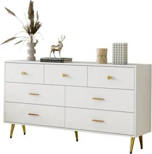 MODFU Sideboard Küchenschrank Kommode (7 Schubladen,goldene Griffe, goldene Beine), latte Schubladenführungen