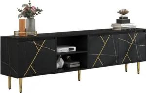 KoDise Sideboard für 90-Zoll Fernseher mit 3 Türen und modernem Schwarz-Gold-Design (TV-Schrank für 90-Zoll-Fernseher mit 3 Türen, Großer 200x35x60 cm), modernem Schwarz-Gold-Design