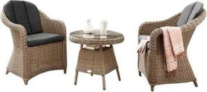 Destiny Balkonset MALAGA, Polyrattan, 2 Sessel + Tisch Ø 60x55cm, inkl. Auflagen