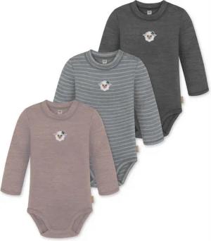 normani Langarmwickelbody 3er Pack Baby Merino Langarmbody „Tuai" Multirabatt Baby Body Winter Einteiler Bodysuit mit Knopf