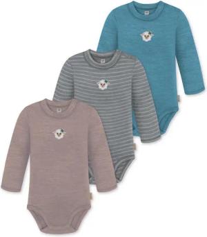 normani Langarmwickelbody 3er Pack Baby Merino Langarmbody „Tuai" Multirabatt Baby Body Winter Einteiler Bodysuit mit Knopf