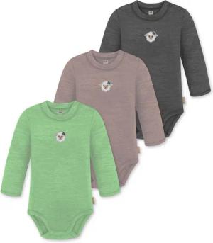 normani Langarmwickelbody 3er Pack Baby Merino Langarmbody „Tuai" Multirabatt Baby Body Winter Einteiler Bodysuit mit Knopf