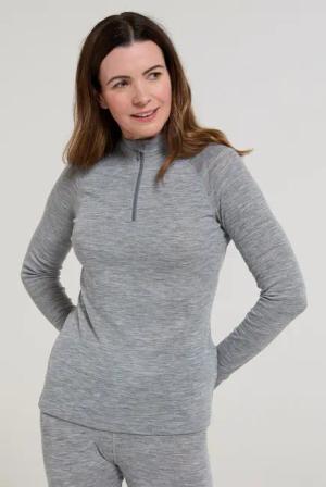 Merino Damen Langarmshirt mit Reißverschluss II - Grau