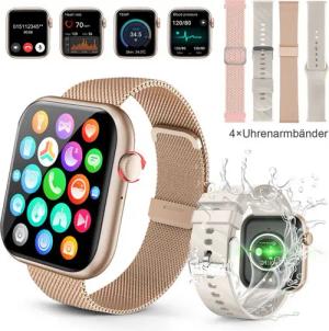 walkbee Smartwatch, Fitness Tracker uhr für Damen Herren mit Telefonfunktion Smartwatch (5 cm/1,96" HD Voll Touchscreen Zoll) 4 Austauschbare Armbänder, IP67 Wasserdicht Fitness Uhr, Frauengesundheit,Schlaftracking, Kalorienverbrauch