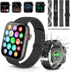 walkbee Smartwatch, Fitness Tracker uhr für Damen Herren mit Telefonfunktion Smartwatch (5 cm/1,96" HD Voll Touchscreen Zoll) 4 Austauschbare Armbänder, IP67 Wasserdicht Fitness Uhr, Frauengesundheit,Schlaftracking, Kalorienverbrauch