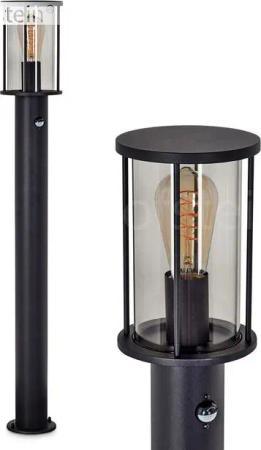hofstein Pollerleuchte mit Bewegungsmelder, ohne Leuchtmittel, aus Metall/Glas in Schwarz/Rauchfarben, Wegeleuchte 100cm, IP54, 1xE27