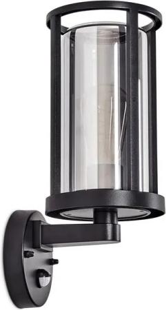 hofstein Außen-Wandleuchte Außenwandlampe mit Bewegungsmelder aus Metall/Glas in Schwarz/Rauch, ohne Leuchtmittel, Leuchte im Industrial-Design für Garten/Terrasse/Hof, 1 x E27, IP44