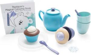dantoy Spielgeschirr THORBJORN Kinder-Spielzeug Tee-Set Teeset, (Teeservice Spielset, 16-tlg., 1 Teekanne+Deckel, 2 Becher, 2 Teelöffel, 2 Teller, 2 Cupcakes), mit Malbuch und Eiskristall-Schneeflocke / spülmaschinenfest